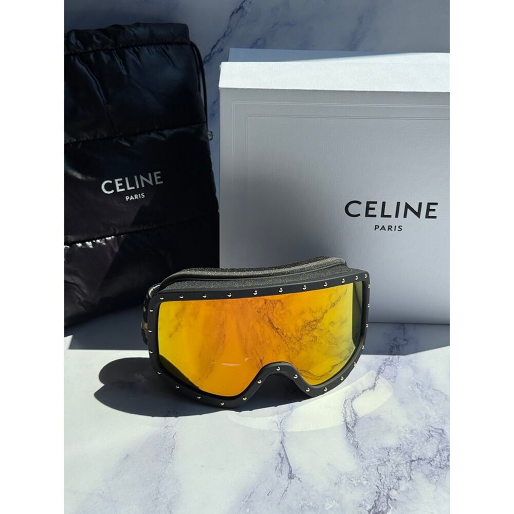 NEW Celine CL40196U Black Gold Cheetah Mirrored Ski Goggles - Picture 2 of 7